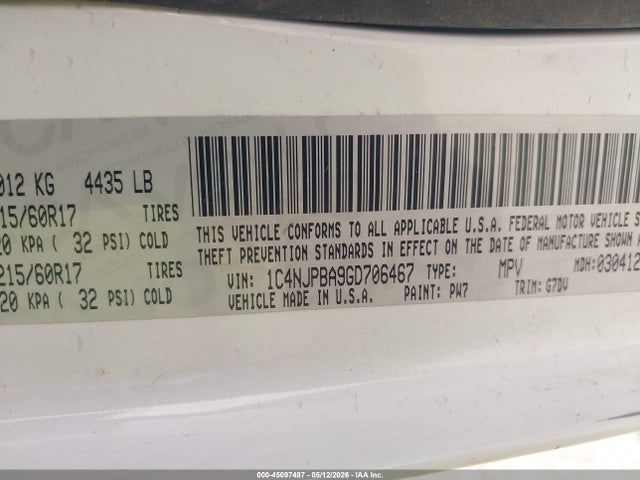 Aukcja sprzedaży 2016 Jeep Patriot Sport Se, vin: 1C4NJPBA9GD706467, numer aukcji: 45097487