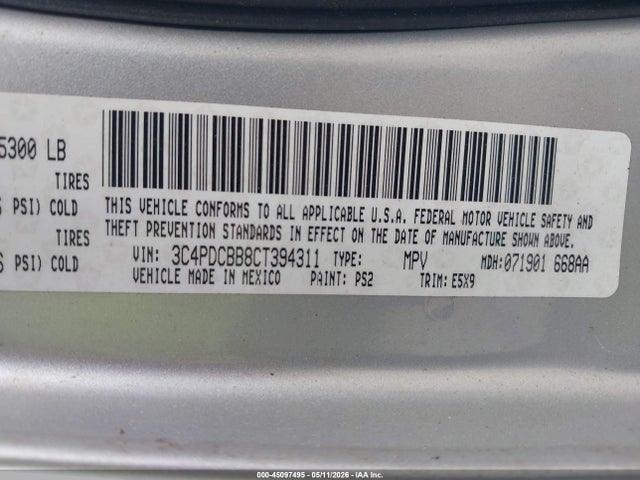 45097495 :رقم المزاد ، 3C4PDCBB8CT394311 vin ، 2012 Dodge Journey Sxt مزاد بيع