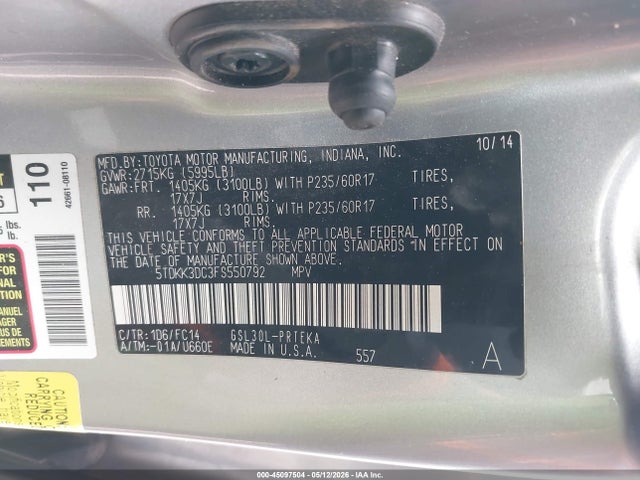 Продажа на аукционе авто 2015 Toyota Sienna Le 8 Passenger, vin: 5TDKK3DC3FS550792, номер лота: 45097504