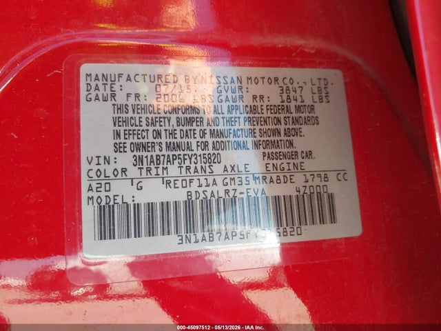 Nissan SENTRA SR 2015 3N1AB7AP5FY315820 Image 9