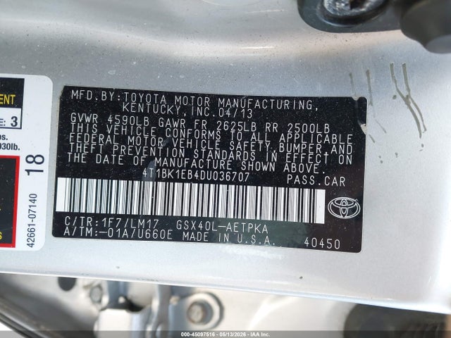 Продажа на аукционе авто 2013 Toyota Avalon Limited, vin: 4T1BK1EB4DU036707, номер лота: 45097516