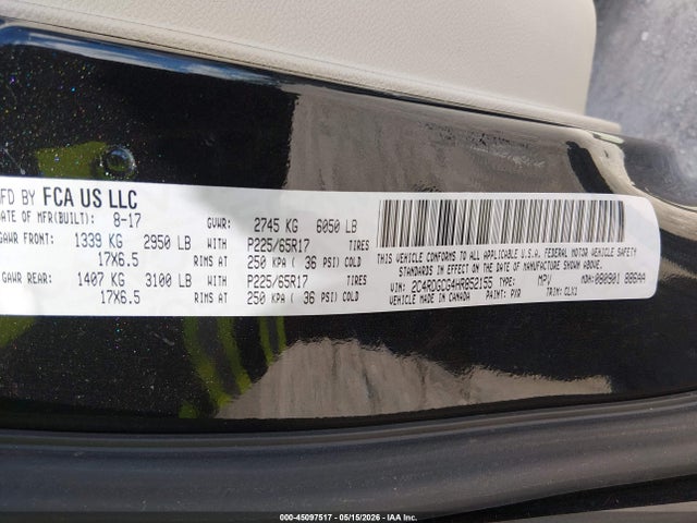 Продажа на аукционе авто 2017 Dodge Grand Caravan Sxt, vin: 2C4RDGCG4HR852155, номер лота: 45097517