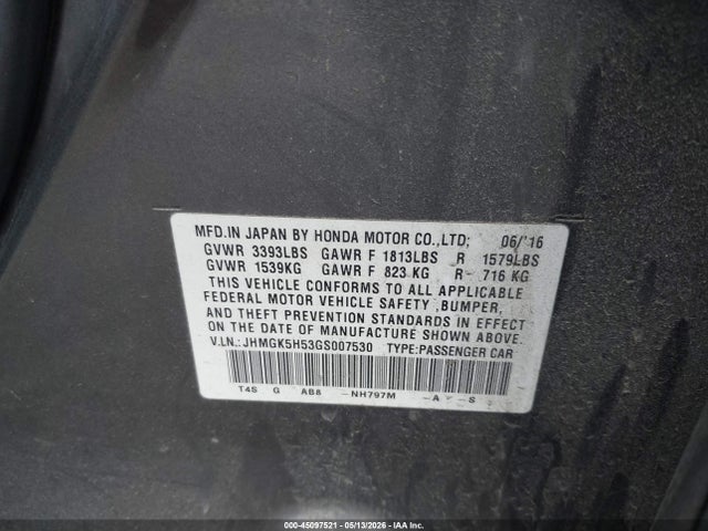 Aukcja sprzedaży 2016 Honda Fit Lx, vin: JHMGK5H53GS007530, numer aukcji: 45097521