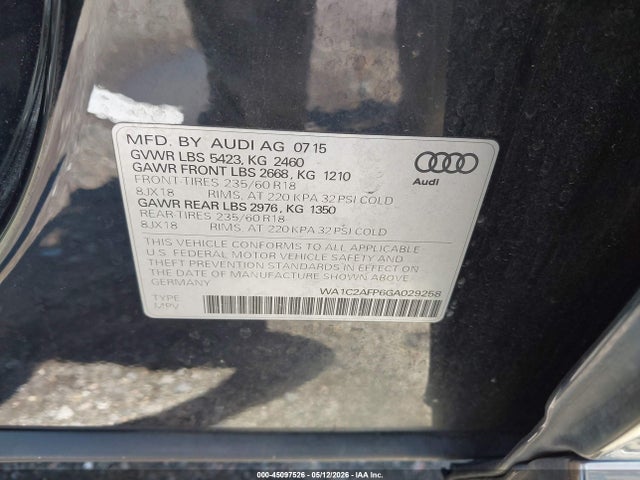 Продажа на аукционе авто 2016 Audi Q5 2.0t Premium, vin: WA1C2AFP6GA029258, номер лота: 45097526
