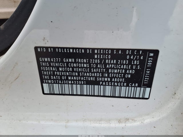 Aukcja sprzedaży 2014 Volkswagen Jetta 1.8t Se, vin: 3VWD17AJ3EM433991, numer aukcji: 45097534