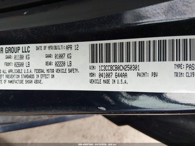 Продаж на аукціоні авто 2012 Chrysler 200 Limited, vin: 1C3CCBCB0CN250301, номер лоту: 45097548