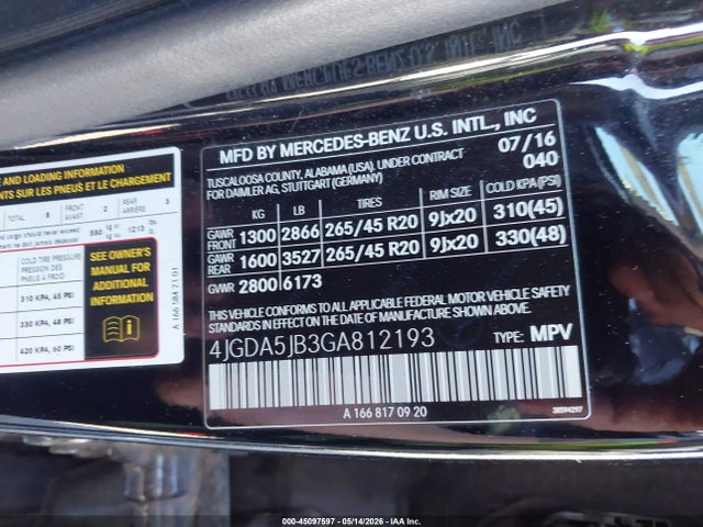 Продаж на аукціоні авто 2016 Mercedes-benz Gle 350, vin: 4JGDA5JB3GA812193, номер лоту: 45097597