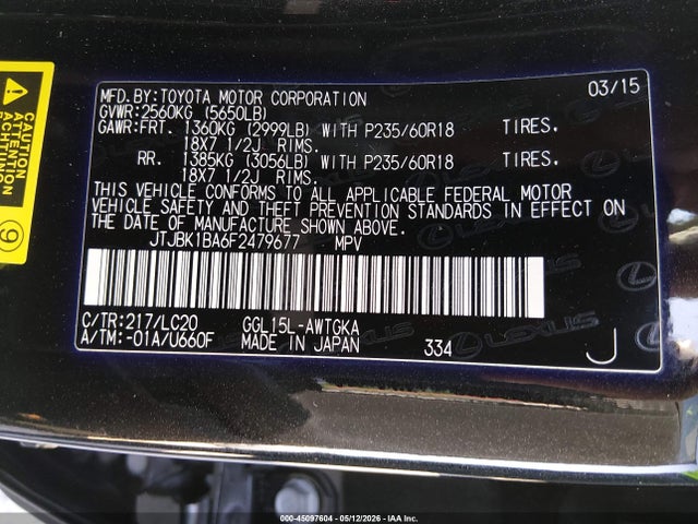 Продаж на аукціоні авто 2015 Lexus Rx 350, vin: JTJBK1BA6F2479677, номер лоту: 45097604