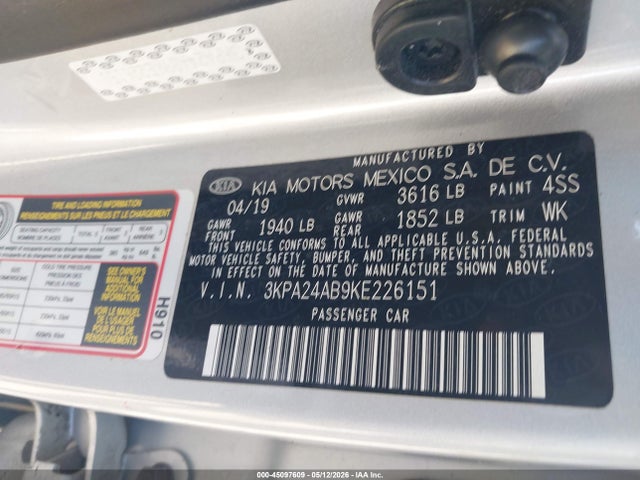 Продаж на аукціоні авто 2019 Kia Rio Lx, vin: 3KPA24AB9KE226151, номер лоту: 45097609