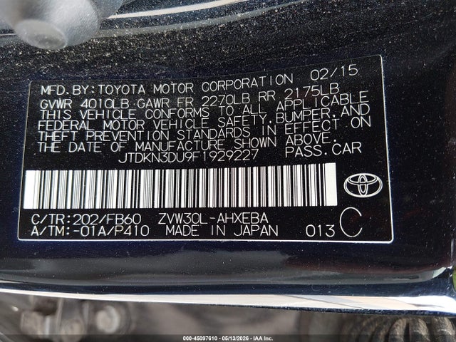 JTDKN3DU9F1929227 Toyota Prius