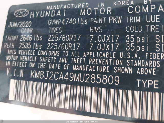 Продаж на аукціоні авто 2021 Hyundai Tucson Se, vin: KM8J2CA49MU285809, номер лоту: 45097621