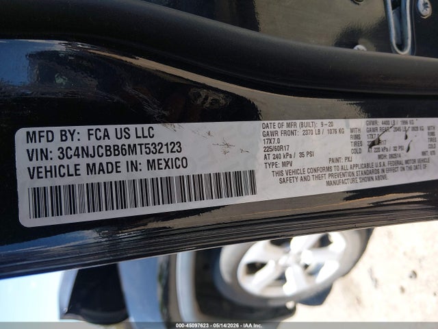 Aukcja sprzedaży 2021 Jeep Compass Latitude Fwd, vin: 3C4NJCBB6MT532123, numer aukcji: 45097623
