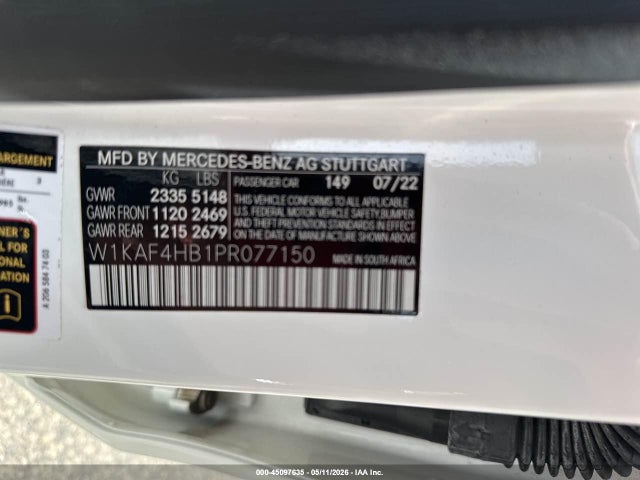 Продажа на аукционе авто 2023 Mercedes-benz C 300 4matic, vin: W1KAF4HB1PR077150, номер лота: 45097635