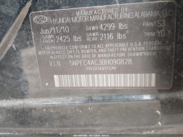 Продаж на аукціоні авто 2011 Hyundai Sonata Limited, vin: 5NPEC4AC3BH090828, номер лоту: 45097640