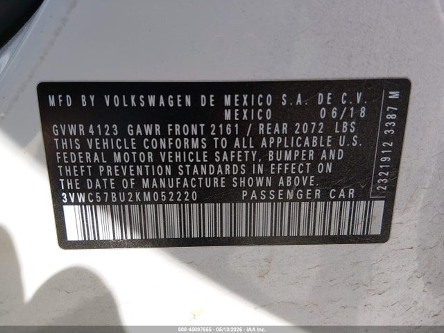 Продаж на аукціоні авто 2019 Volkswagen Jetta 1.4t R-line/1.4t S/1.4t Se, vin: 3VWC57BU2KM052220, номер лоту: 45097655