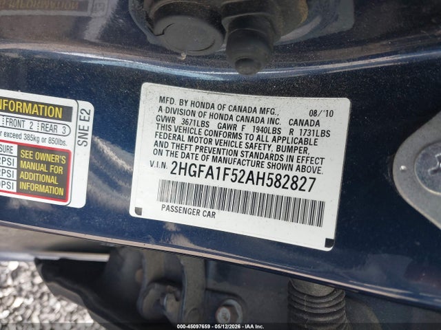 45097659 :رقم المزاد ، 2HGFA1F52AH582827 vin ، 2010 Honda Civic Lx مزاد بيع