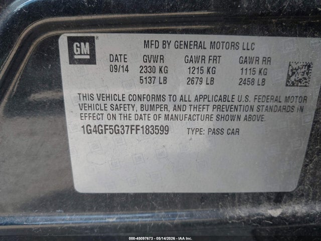 Aukcja sprzedaży 2015 Buick Lacrosse Premium Ii, vin: 1G4GF5G37FF183599, numer aukcji: 45097673