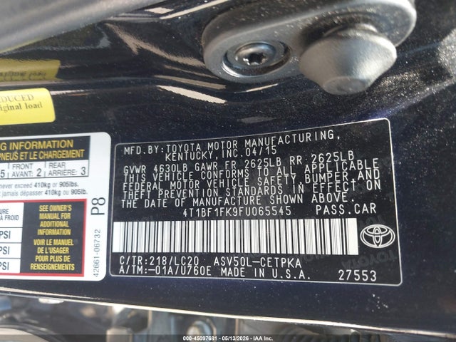Aukcja sprzedaży 2015 Toyota Camry Xse, vin: 4T1BF1FK9FU065545, numer aukcji: 45097681