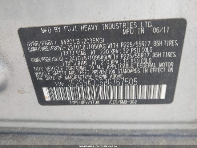 45097685 :رقم المزاد ، JF2SHADC6BG767505 vin ، 2011 Subaru Forester 2.5x Premium مزاد بيع
