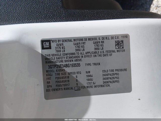 Продаж на аукціоні авто 2011 Gmc Sierra 1500 Sle, vin: 3GTP2VE34BG193535, номер лоту: 45097708