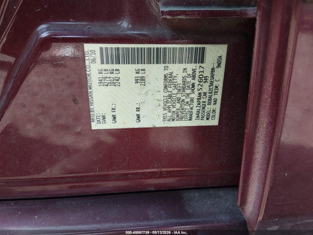 2010 Nissan Altima 2.5 S მანქანა იყიდება აუქციონზე, vin: 1N4AL2AP8AN526017, აუქციონის ნომერი: 45097739