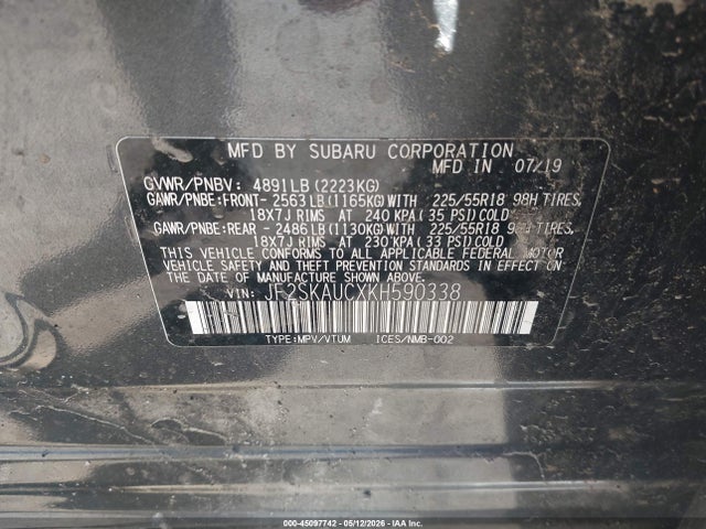 Aukcja sprzedaży 2019 Subaru Forester Limited, vin: JF2SKAUCXKH590338, numer aukcji: 45097742