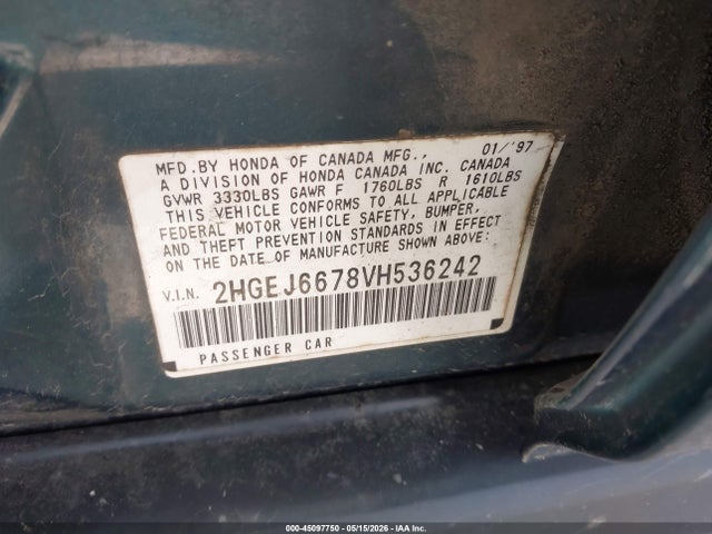 Aukcja sprzedaży 1997 Honda Civic Lx, vin: 2HGEJ6678VH536242, numer aukcji: 45097750