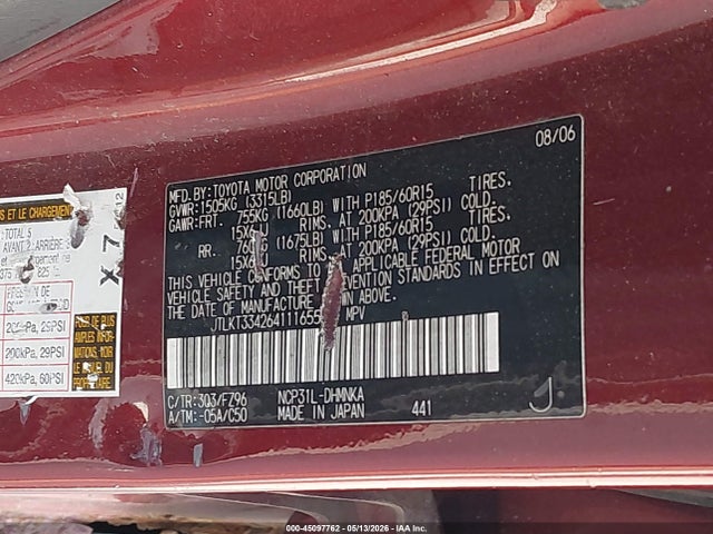 2006 Scion Xb მანქანა იყიდება აუქციონზე, vin: JTLKT334264111655, აუქციონის ნომერი: 45097762