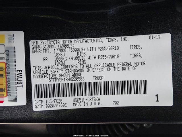 5TFRY5F18HX220583 Toyota Tundra Sr5 5.7l V8