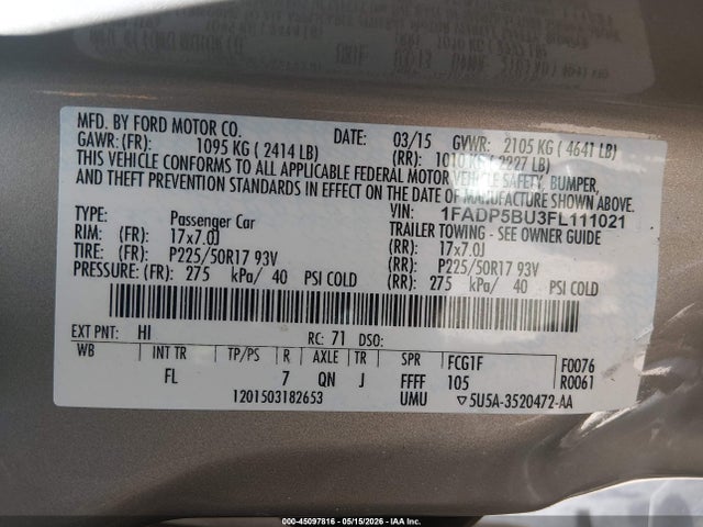 Aukcja sprzedaży 2015 Ford C-max Hybrid Sel, vin: 1FADP5BU3FL111021, numer aukcji: 45097816