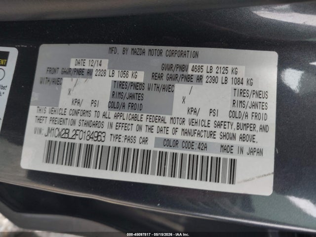 45097817 :رقم المزاد ، JM1CW2BL2F0184963 vin ، 2015 Mazda Mazda5 Sport مزاد بيع