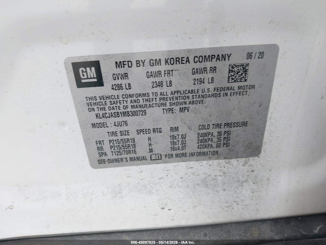 45097825 :رقم المزاد ، KL4CJASB1MB300729 vin ، 2021 Buick Encore Fwd Preferred مزاد بيع