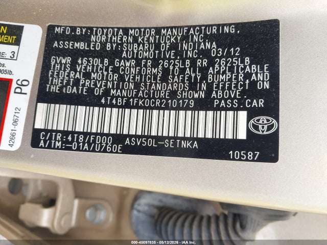 Aukcja sprzedaży 2012 Toyota Camry Le, vin: 4T4BF1FK0CR210179, numer aukcji: 45097835