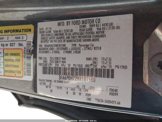 Ford FUSION SE 2017 3FA6P0H72HR181580 Image 9