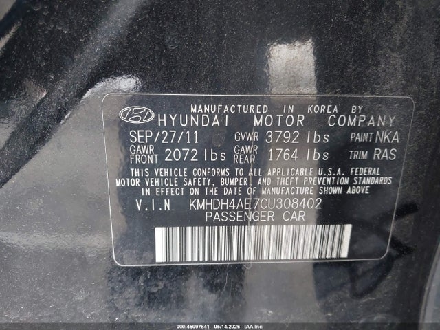 2012 Hyundai Elantra Gls (ulsan Plant) მანქანა იყიდება აუქციონზე, vin: KMHDH4AE7CU308402, აუქციონის ნომერი: 45097841