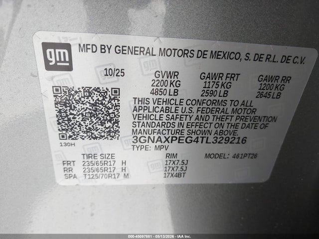 45097881 :رقم المزاد ، 3GNAXPEG4TL329216 vin ، 2026 Chevrolet Equinox Awd Lt مزاد بيع