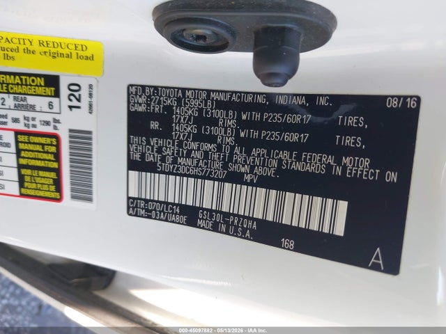 Продаж на аукціоні авто 2017 Toyota Sienna Xle 8 Passenger, vin: 5TDYZ3DC6HS773207, номер лоту: 45097882