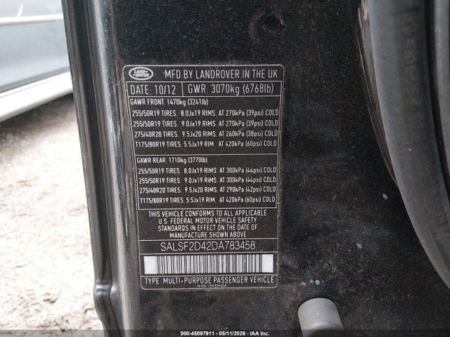 Aukcja sprzedaży 2013 Land Rover Range Rover Sport Hse, vin: SALSF2D42DA783458, numer aukcji: 45097911