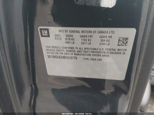 Aukcja sprzedaży 2013 Chevrolet Impala Lt, vin: 2G1WG5E34D1216779, numer aukcji: 45097921