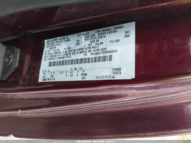 Продаж на аукціоні авто 2004 Ford E-350 Super Duty Chateau/xl/xlt, vin: 1FBNE31L04HB17493, номер лоту: 45097929