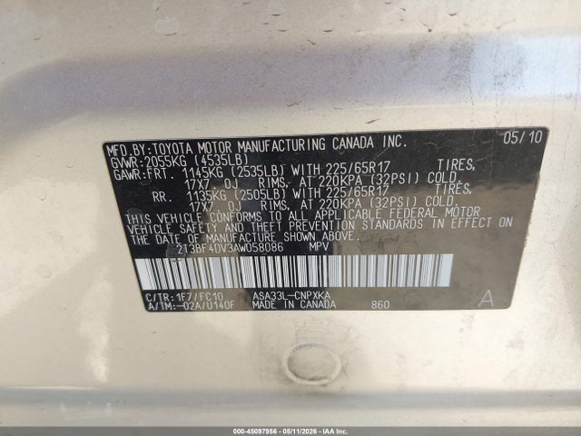Продаж на аукціоні авто 2010 Toyota Rav4, vin: 2T3BF4DV3AW058086, номер лоту: 45097956