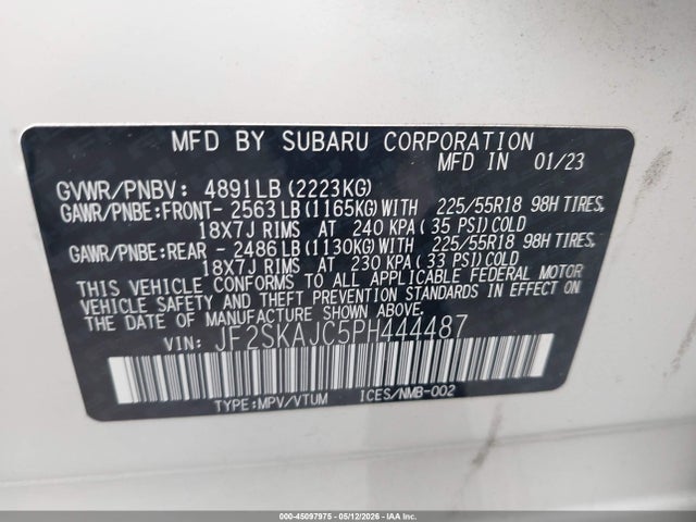 2023 Subaru Forester Sport მანქანა იყიდება აუქციონზე, vin: JF2SKAJC5PH444487, აუქციონის ნომერი: 45097975