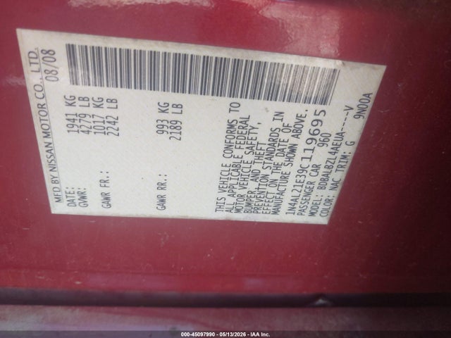 Aukcja sprzedaży 2009 Nissan Altima 2.5 S, vin: 1N4AL21E39C119695, numer aukcji: 45097990