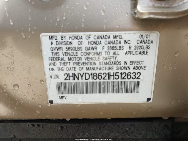 Aukcja sprzedaży 2001 Acura Mdx, vin: 2HNYD18621H512632, numer aukcji: 45097991