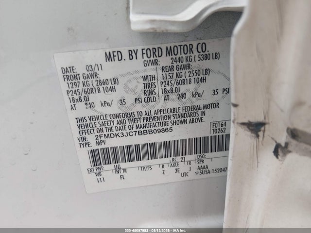Aukcja sprzedaży 2011 Ford Edge Sel, vin: 2FMDK3JC7BBB09865, numer aukcji: 45097993