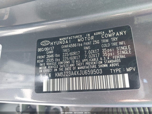 2018 Hyundai Tucson Se მანქანა იყიდება აუქციონზე, vin: KM8J23A4XJU659503, აუქციონის ნომერი: 45097999