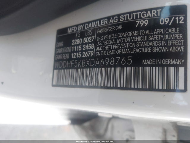 Aukcja sprzedaży 2013 Mercedes-benz E 350, vin: WDDHF5KBXDA698765, numer aukcji: 45098003
