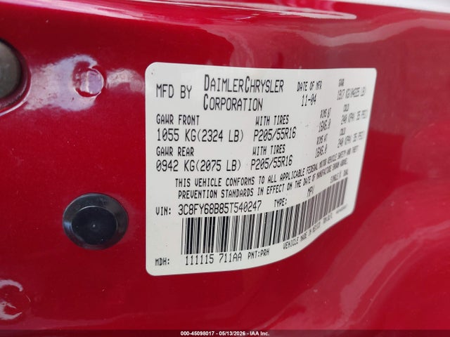 45098017 :رقم المزاد ، 3C8FY68B85T540247 vin ، 2005 Chrysler Pt Cruiser Limited مزاد بيع