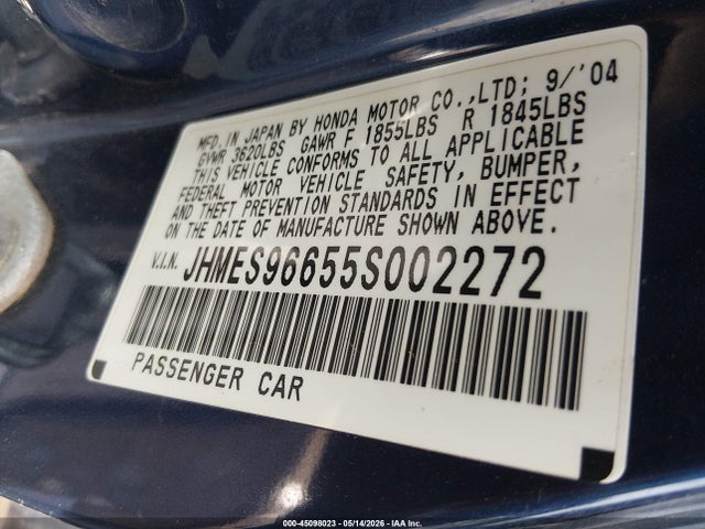 Aukcja sprzedaży 2005 Honda Civic Hybrid, vin: JHMES96655S002272, numer aukcji: 45098023