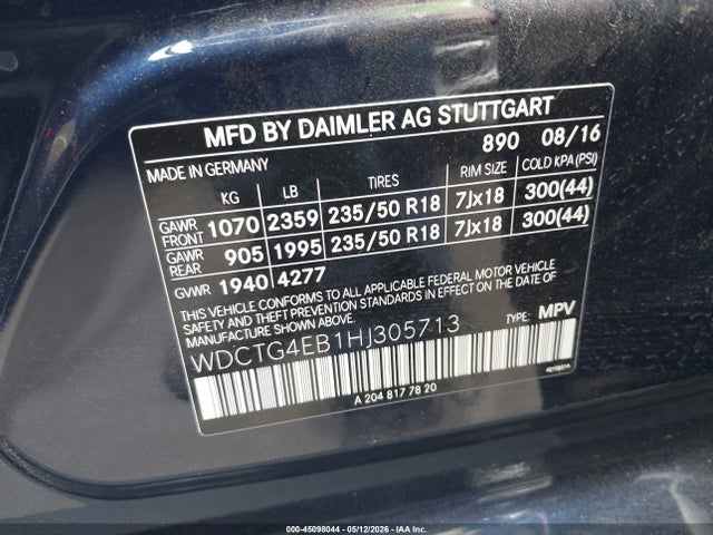 WDCTG4EB1HJ305713 Mercedes-Benz GLA 250